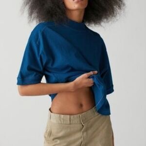 sz S/M Urban Outfitters  BDG hawk mock neck cobalt blue oversized tee shirt